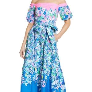 LILLY PULITZER, ZALIE FLORAL OFF THE SHOULDER MIDI DRESS | SIZE 6